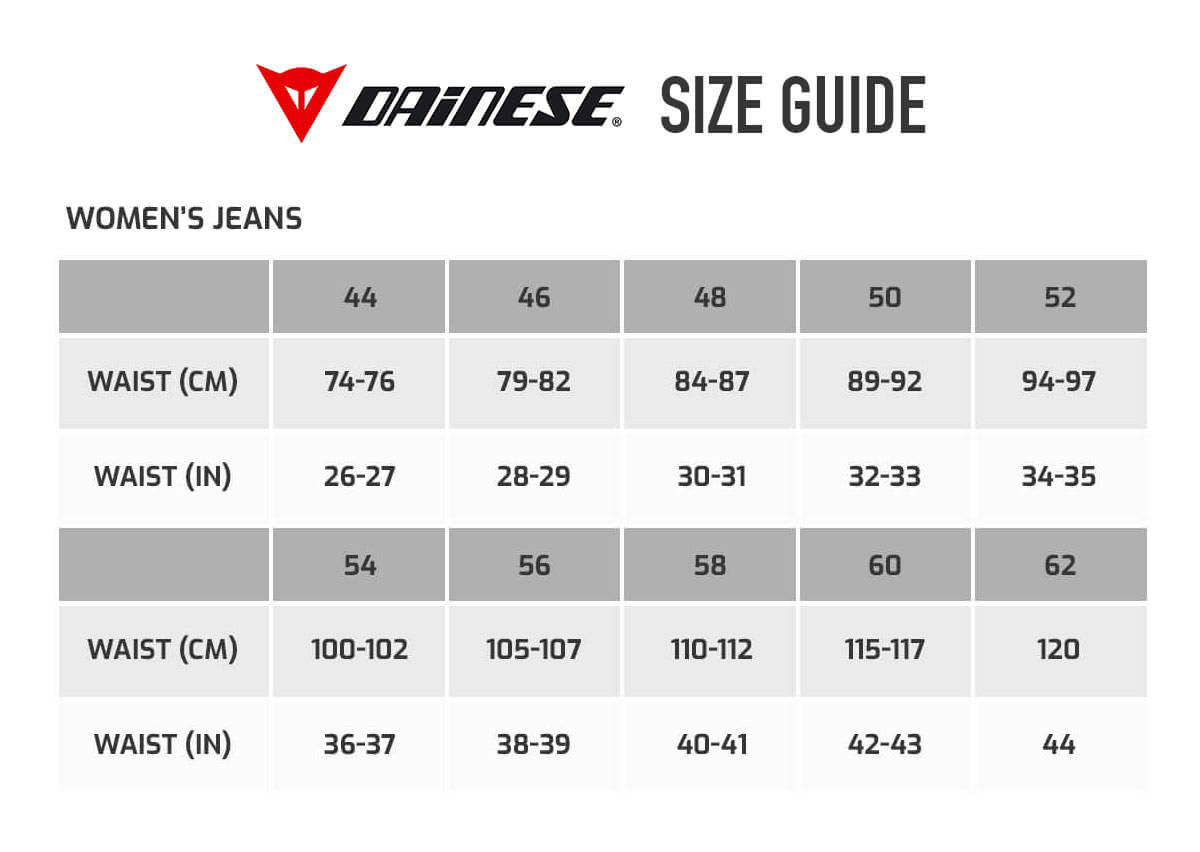 Dainese Pants Size Chart