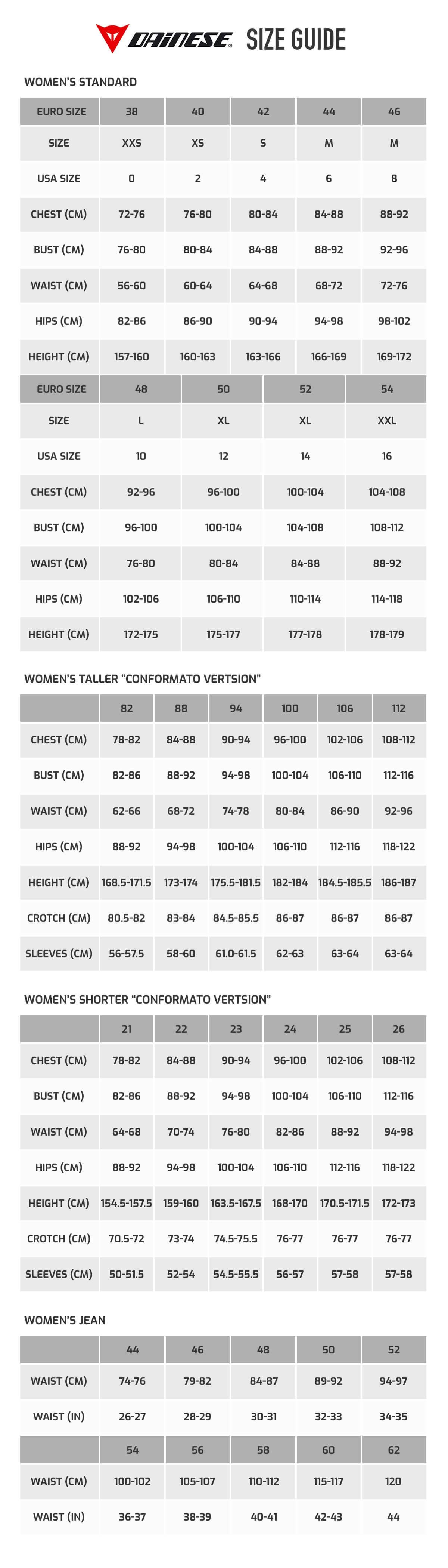 Dainese Size Chart Uk: A Visual Reference of Charts | Chart Master