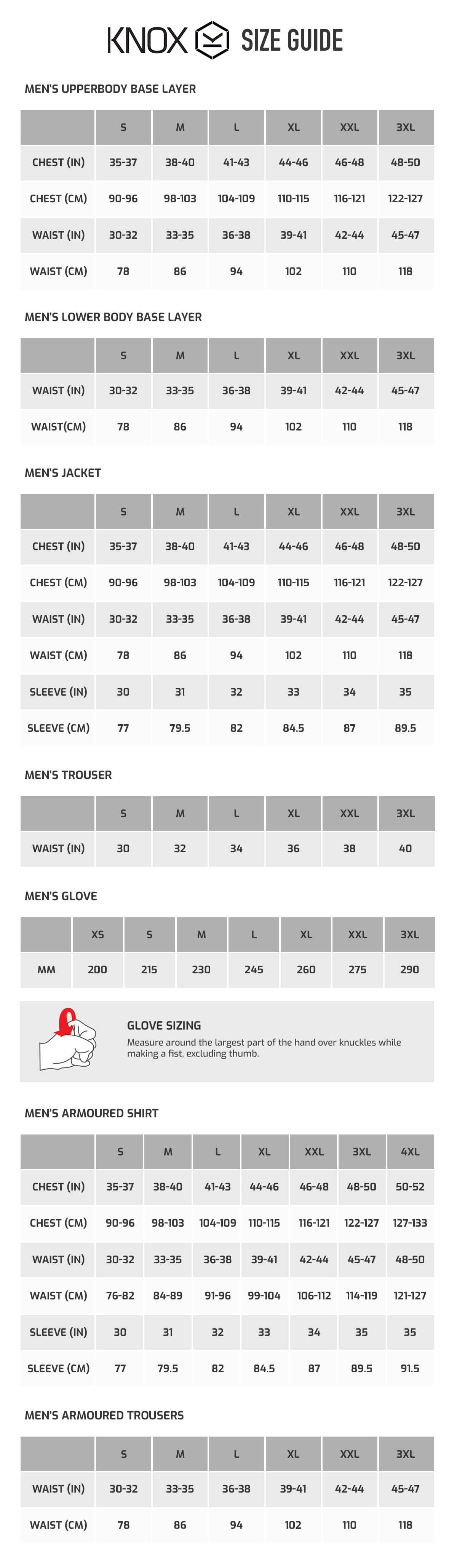 Zephyr Size Chart