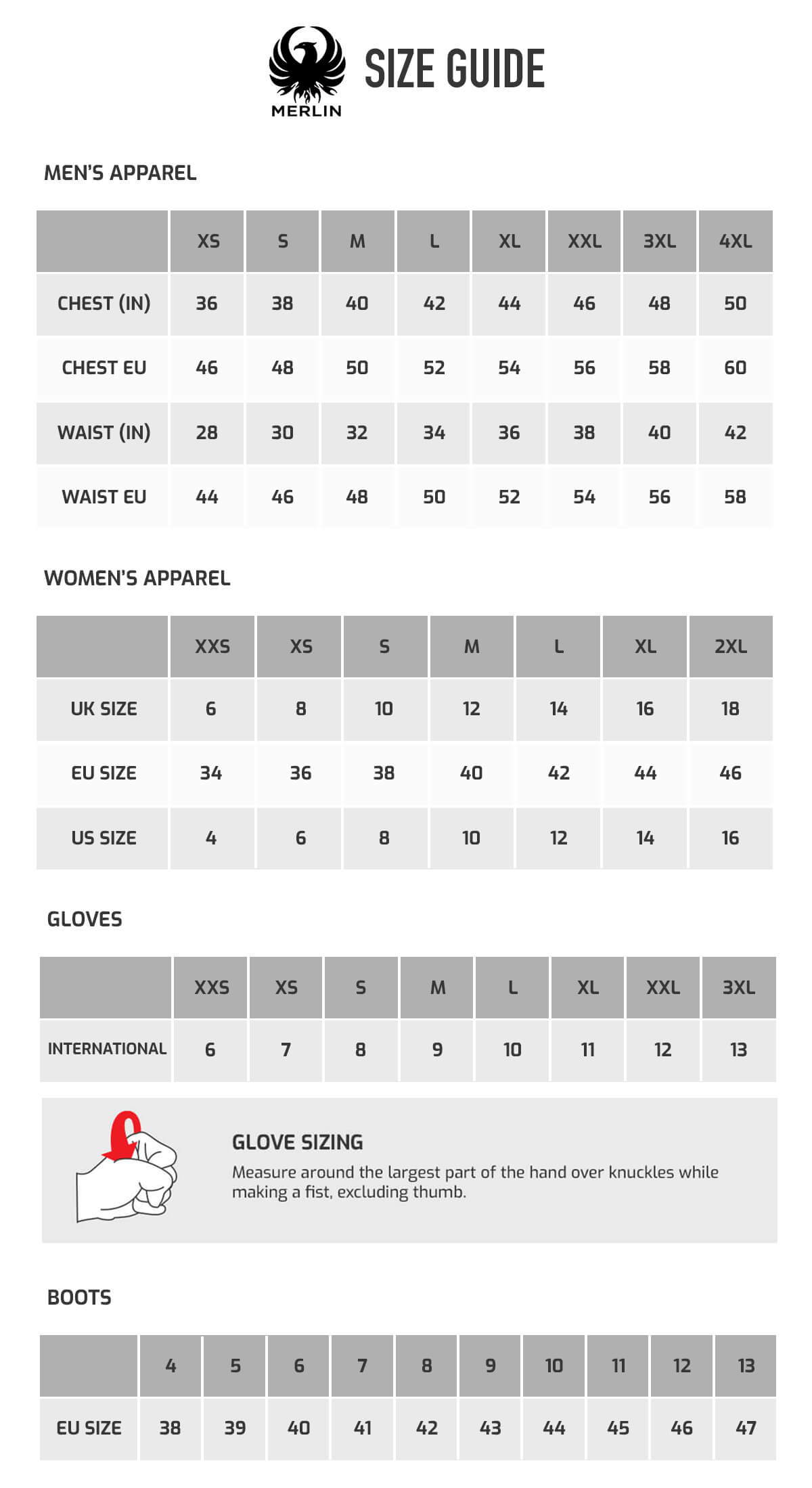 Stafford Size Chart