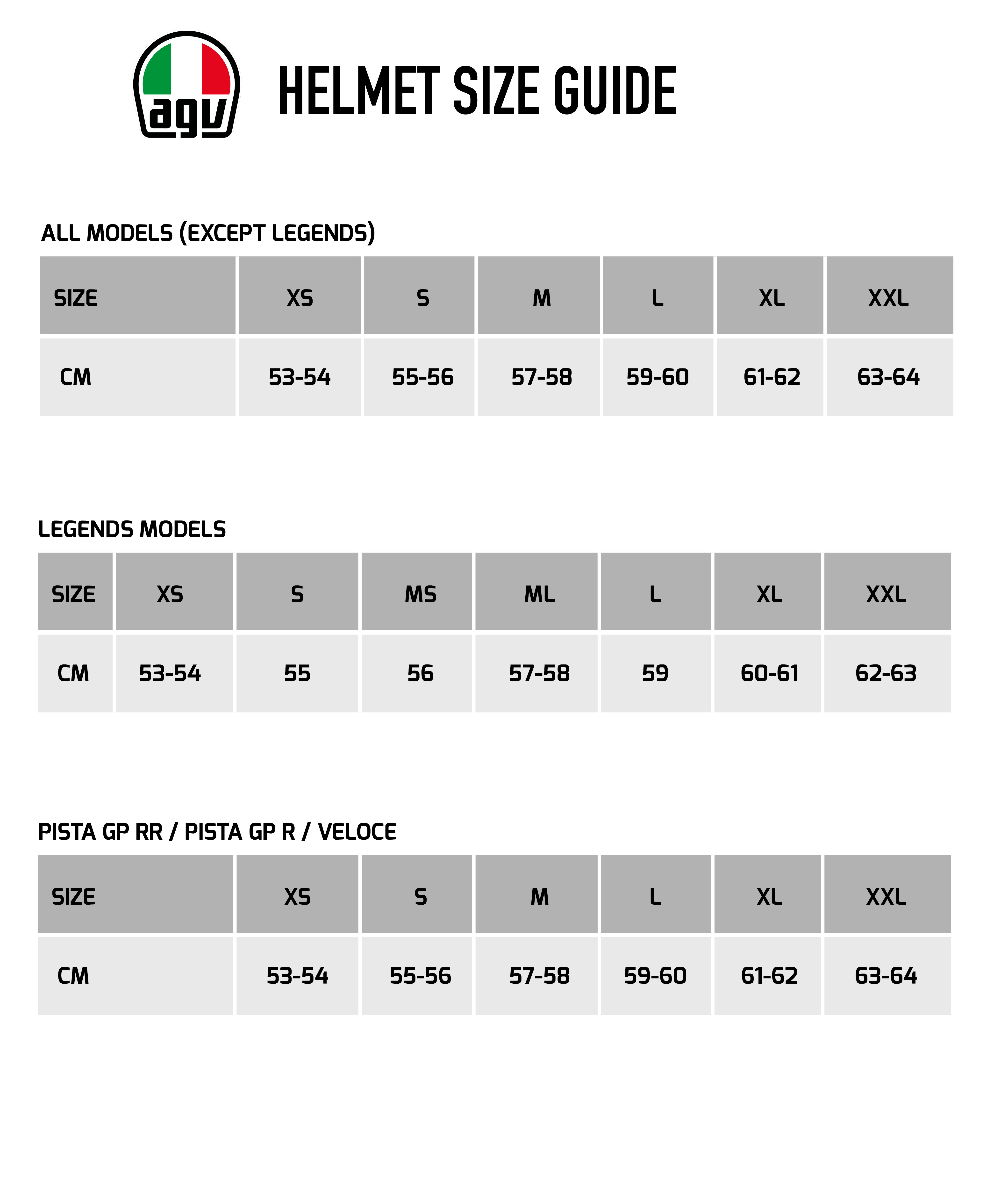 Agv Helmet Size Chart