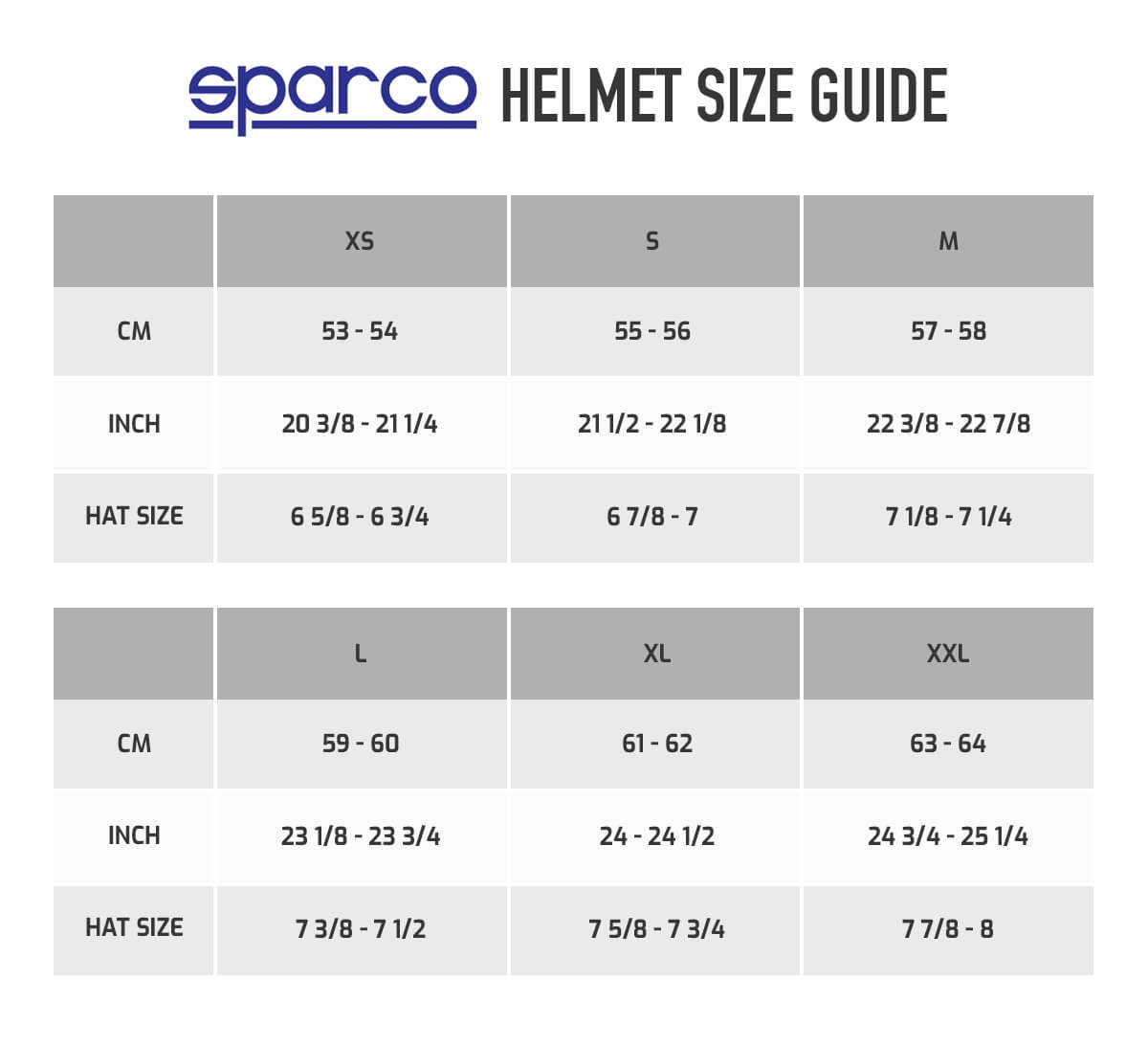 Sparco Size Chart Uk