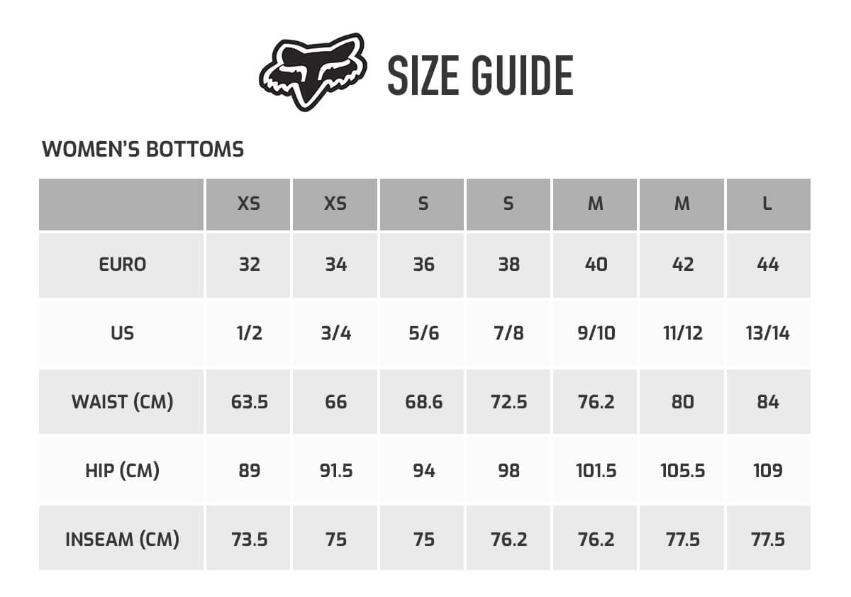 Motocross Pants Size Chart