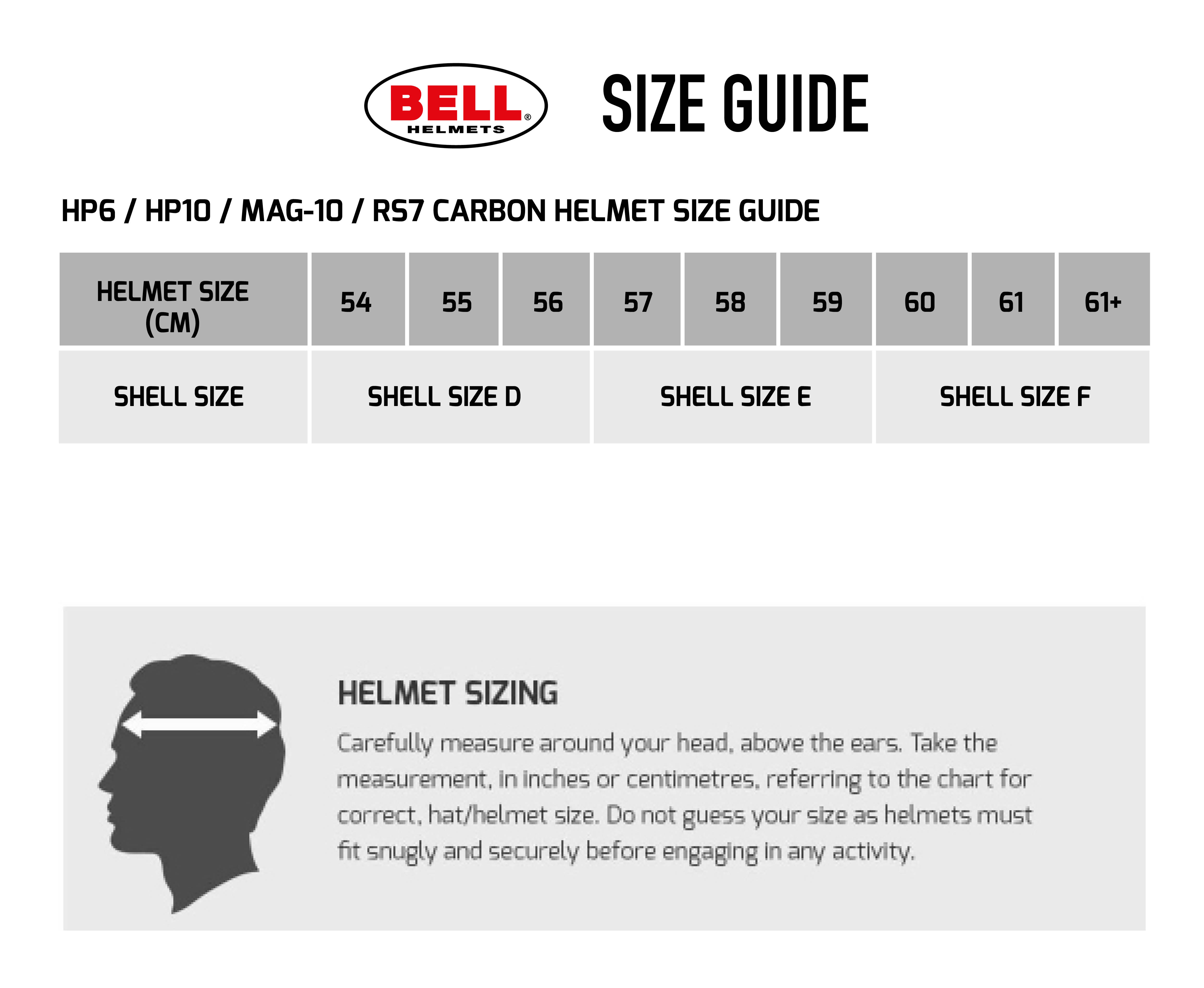 Bell RS7 Carbon Helmet Size Chart