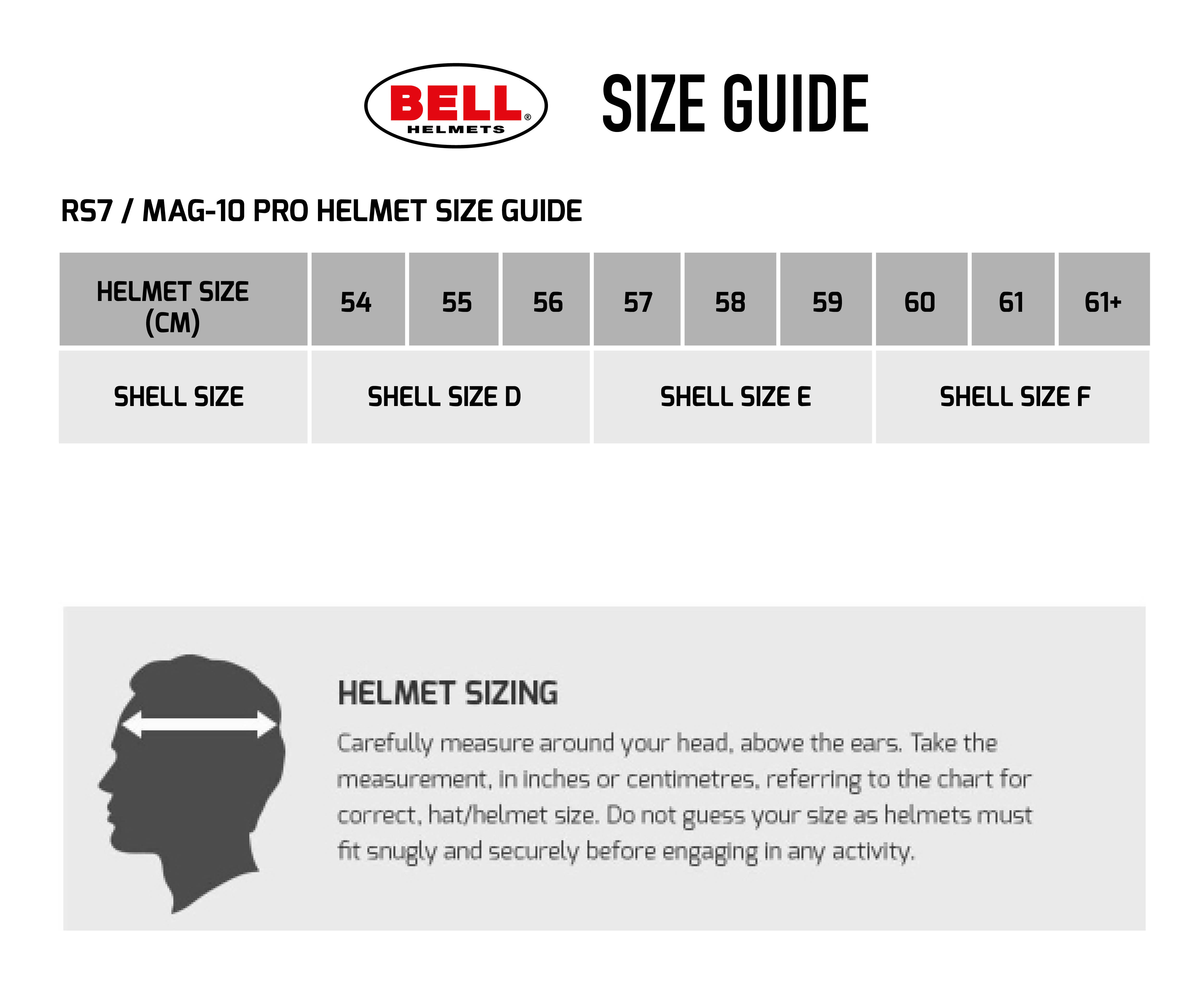 Bell Mag-10 Rally Pro Helmet Size Chart