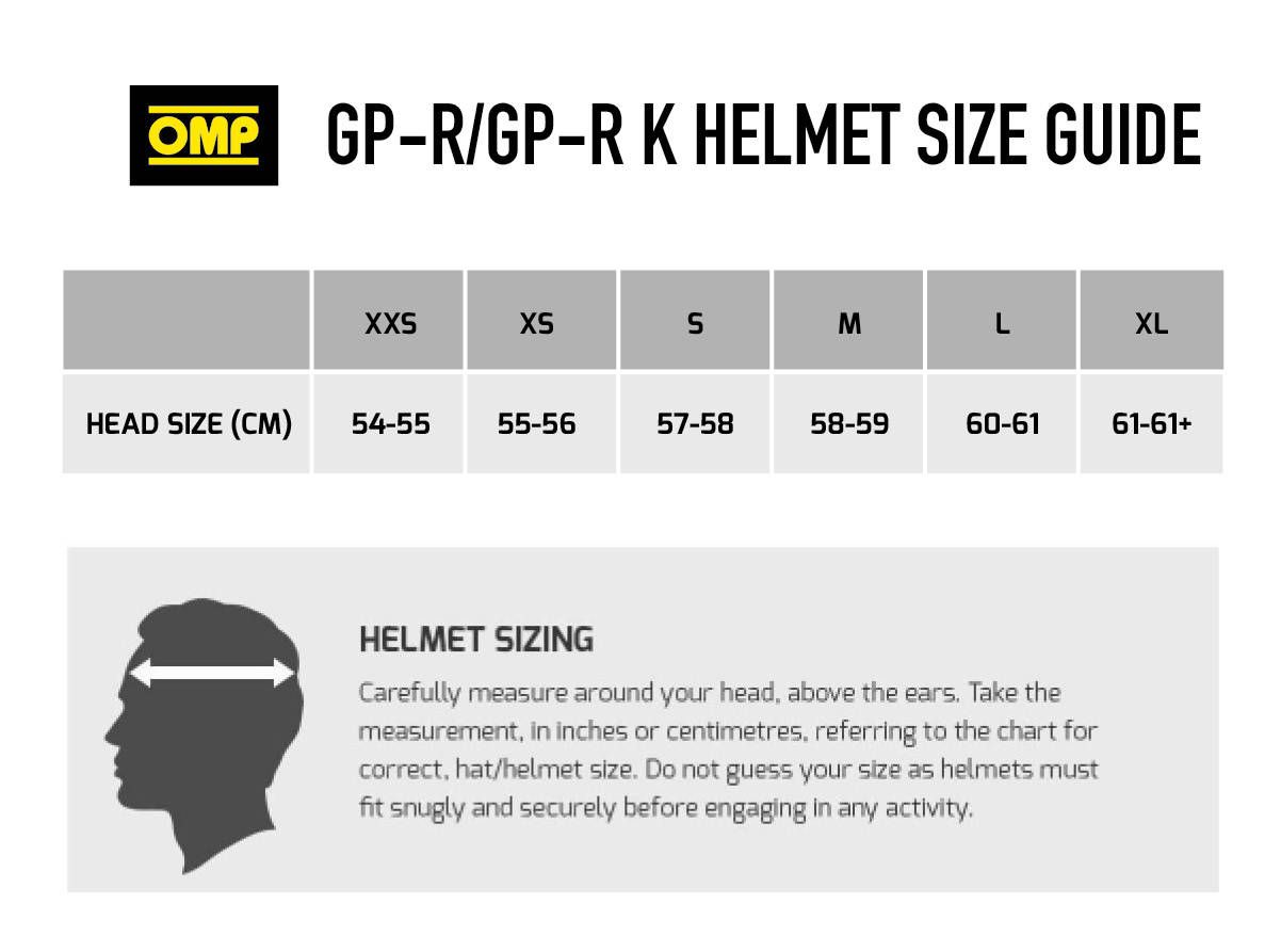 OMP GP-R Helmet Size Chart