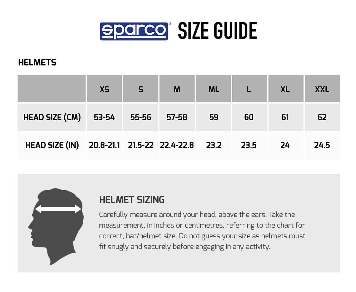 Sparco Pro RJ-3 Helmet Size Chart