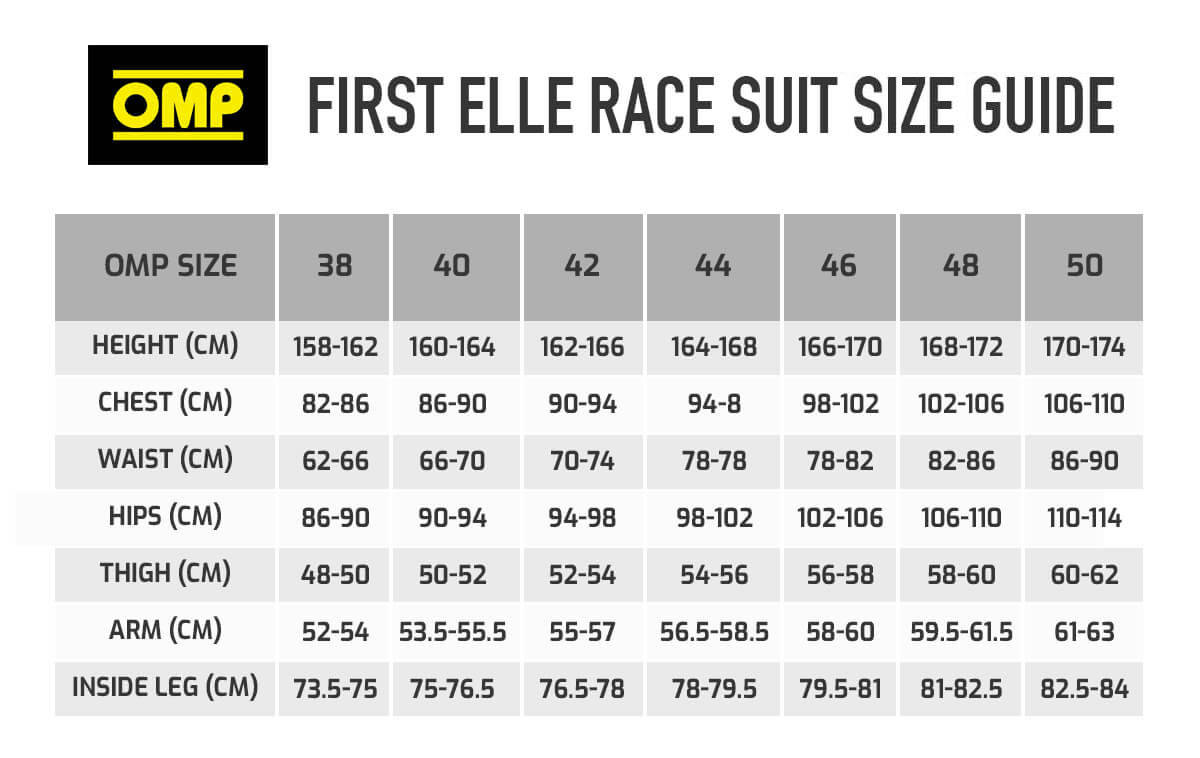 Omp Race Suit Size Chart