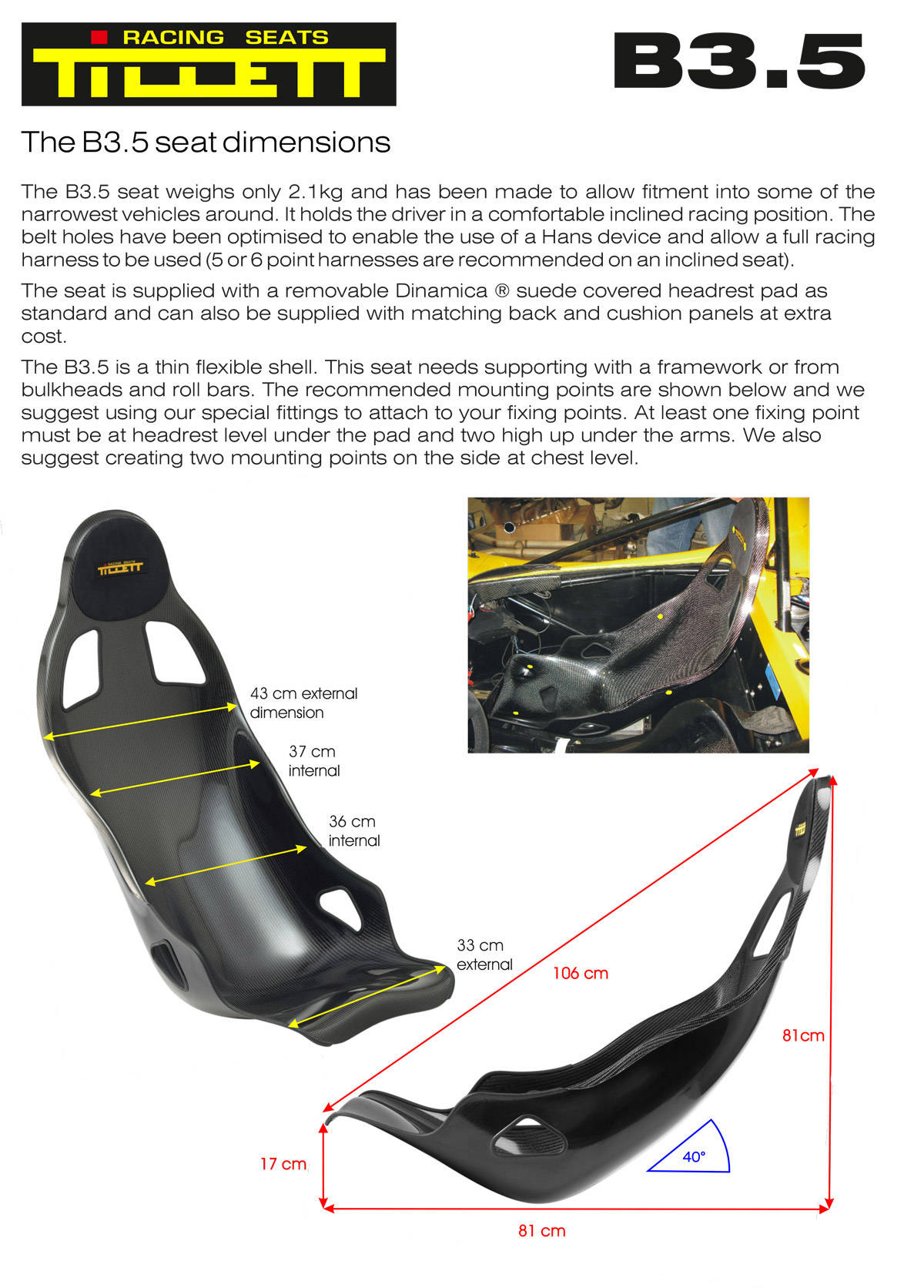 Tillett B3.5 Seat Size Chart