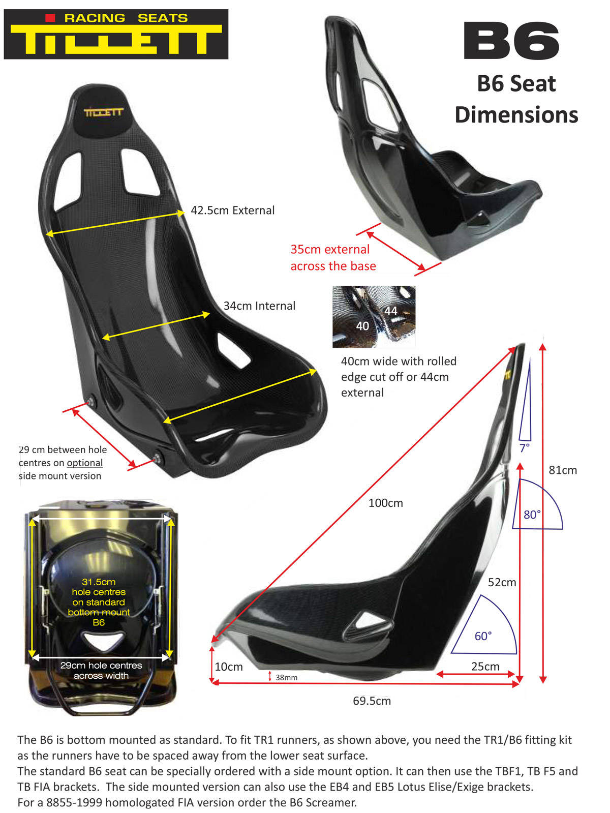 Tillett B6 Seat Size Chart