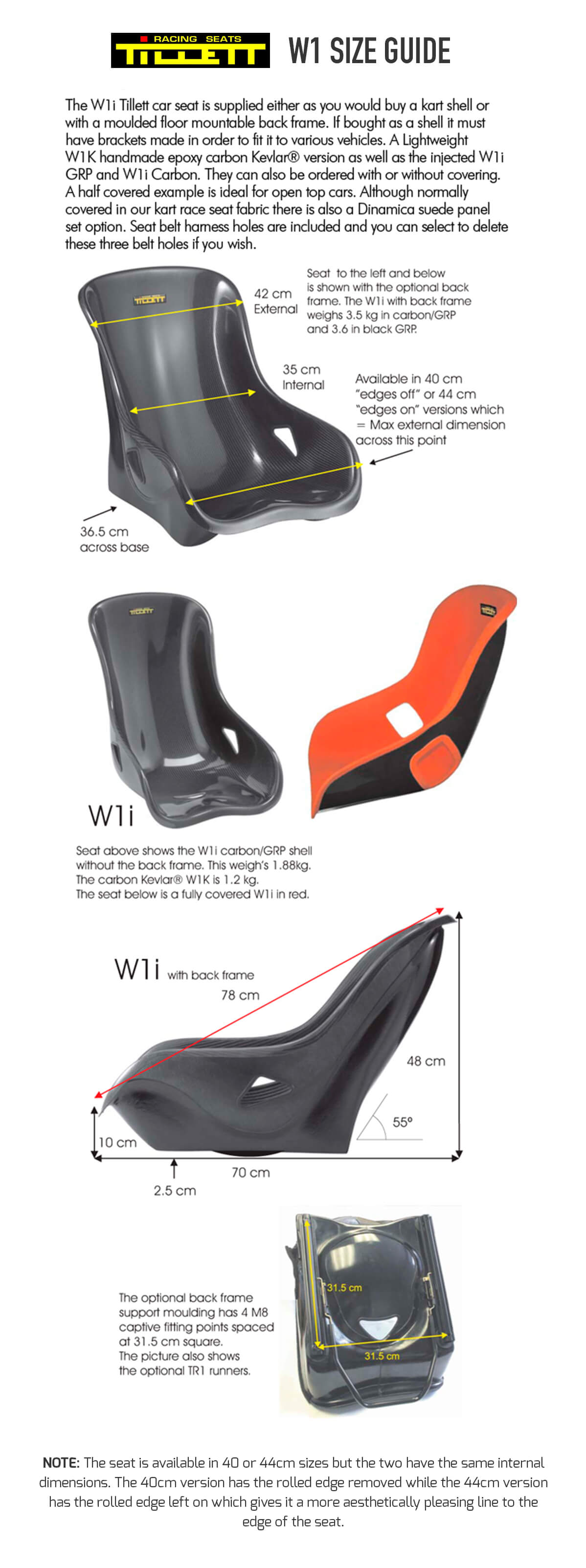 Tillett Seat Size Chart