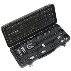 Sealey Socket Set 28pc 1/2" sq Drive 6pt WallDrive Metric Black Series - AK7972