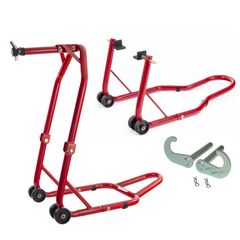 Warrior Motorcycle Front Head Stand and Rear Paddock Stand with Bobbin Hooks Bundle