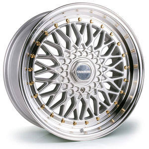 Dare DR RS Alloy Wheels In Silver And Polished Lip With Gold Rivets Set Of 4