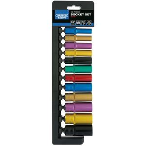 Draper 3/8'' Sq. Dr. Metric Coloured Deep Socket Set
