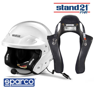 Sparco RJ-i Helmet In White & Stand21 Club Series FHR Device Package