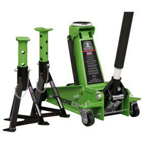 Sealey 3 Tonne Rocket Lift Trolley Jack And 3 Tonne Axle Stand Combo Kit - 3015CXHV
