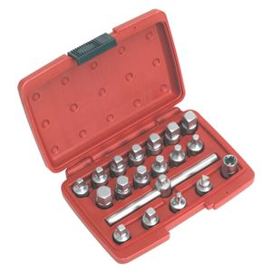 Sealey Oil Drain Plug Key Set 19pc 3/8&quot;Sq Drive - AK6586