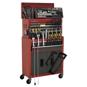 Sealey Tool Chest Combi 6 Drawer w/ Ball Bearing Runners - Red/Grey+128pc Tool Kit