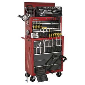 Sealey Topchest & Rollcab Combi 14 Drawer w/ Ball Bearing Runners - Rd/Gry+Tool Kit