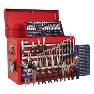 Sealey Topchest 10 Drawer with Ball Bearing Runners - Red & 138pc Tool Kit
