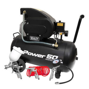 Sealey 50L 2hp Direct Drive Air Compressor with 4pc Air Accessory Kit