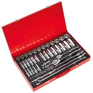 Sealey Socket Set 50pc 3/8 Inch and 1/2 Inch Sq Drive 6pt WallDrive - Metric - AK6942