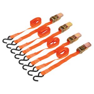 Sealey Ratchet Tie Down 25mm x 4m Poly Webbing w/ S Hooks 500kg Load Test - 2 Pairs