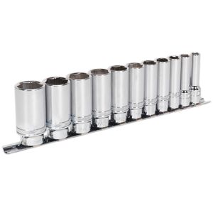 Sealey Socket Set 11pc 3/8&quot; sq Drive Deep Lock-On 6pt Imperial - AK2743