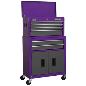 Sealey Topchest & Rollcab Combination 6 Drawer w/ Ball Bearing Runners - Purple/Grey