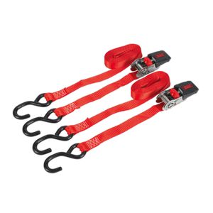 Sealey Ratchet Tie Down 25mm x 4m Polyester Webbing w/ S Hooks 800kg Load Test - Pair