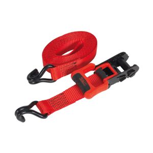 Sealey Ratchet Tie Down 32mm x 4.9m Poly Webbing w/ J Hooks 1200kg Ld Test - 2 Pairs