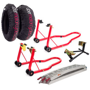 Warrior Ramp, Wheel Chock, Front & Rear Stands and Uber Tyre Warmer Bundle