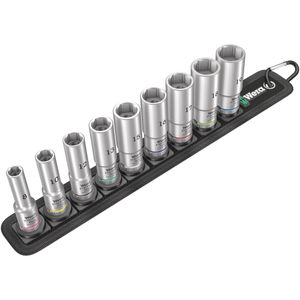 Wera 3/8&quot; 9-Piece Long Socket Set on Belt Holder - Belt B Deep
