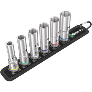 Wera 1/2&quot; 6-Piece Long Socket Set On Belt Holder - Belt C Deep